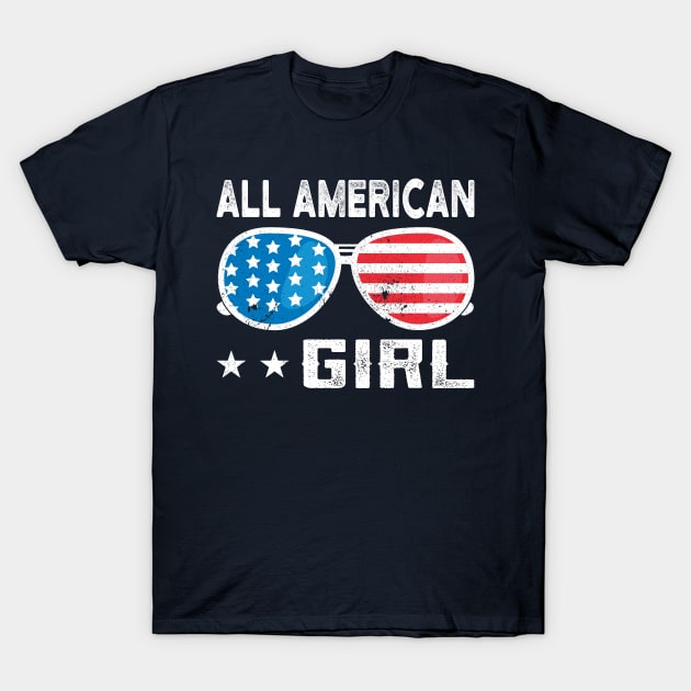 All American Girl Summer Red White Blue Shades T-Shirt by Scarebaby